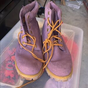 Timberland Lavender Boots with Yellow Laces
